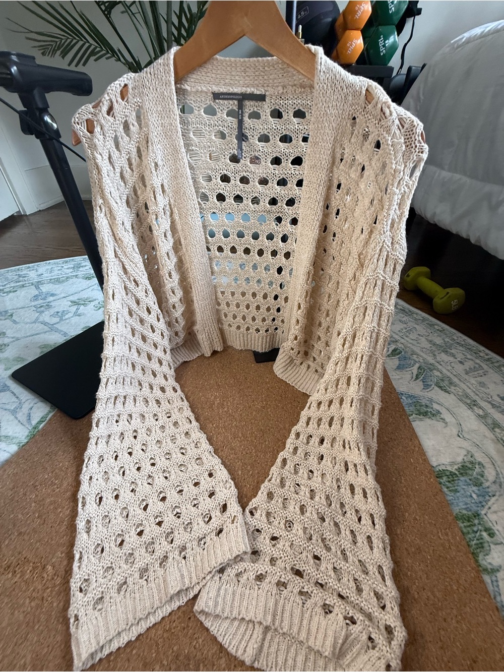 Anthropologie Open-Knit Cream Crochet Cardigan